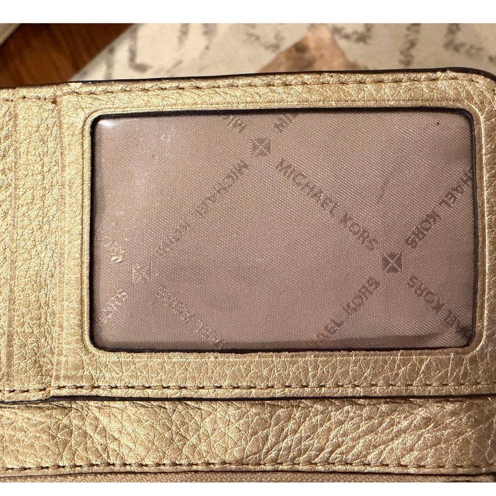 Michael Kors Fulton Gold Metallic Leather Coin Purse Key Chain ID Case Wallet - Picture 4 of 5